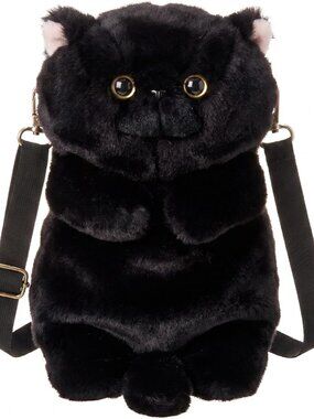 Black Fluffy Cat Plush Crossbody Bag Cute Fashion Gift for Women